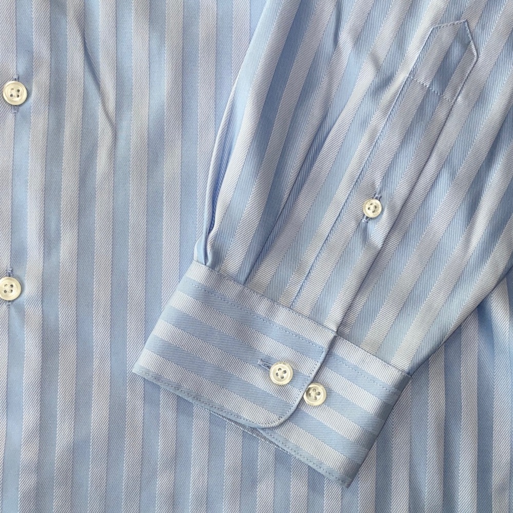 Pronto Uomo Couture Mens 17 34/35 Light Blue Striped Dress Shirt Non Iron L - Picture 3 of 8